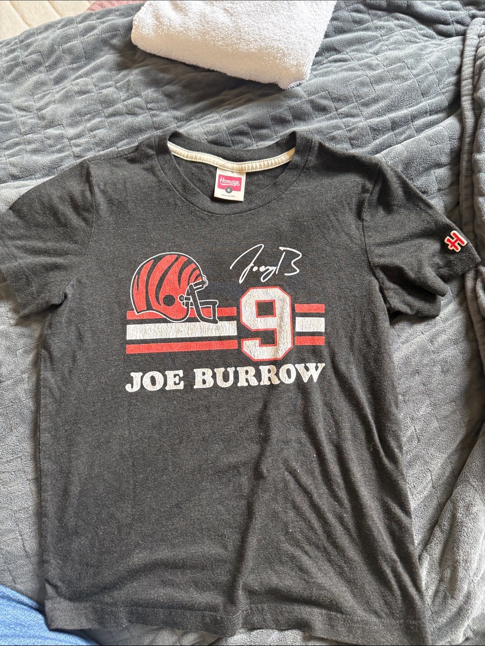 HOMAGE Black Joe Burrow Tee with Red and White Graphics